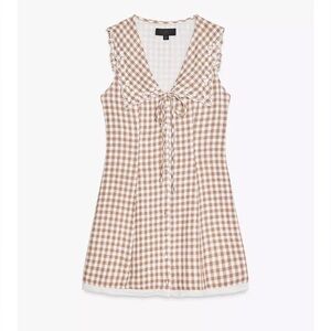 Zara Beige Checkered Sleeveless Dress